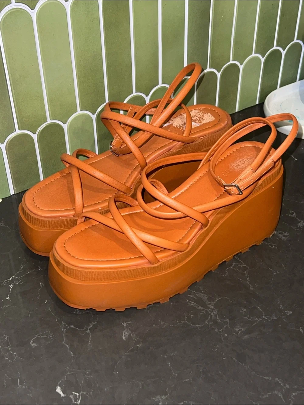 Vic Matie Orange Platform Strappy Sandals
